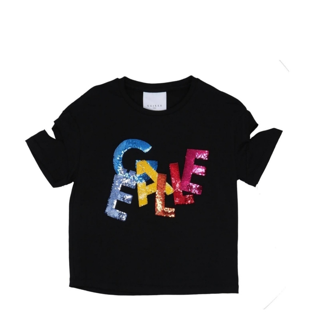 GAëLLE Paris Girl's Designer t-shirt with sequins logo, size 8 years